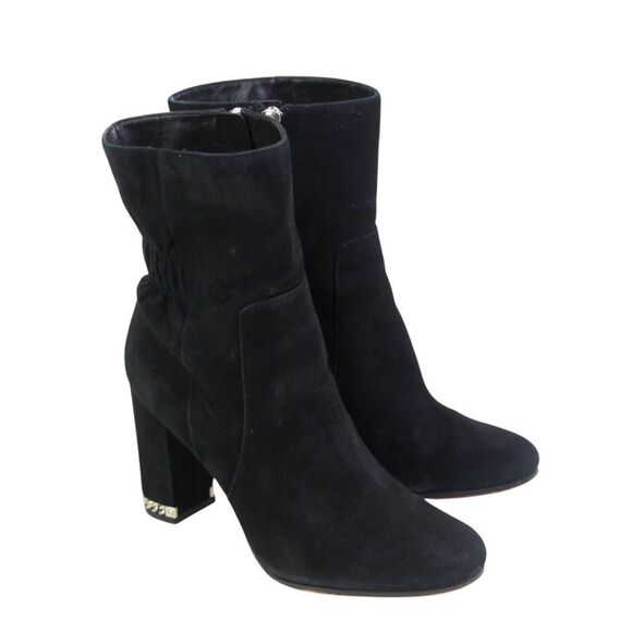 Michael Michael Kors BLACK REAL LEATHER SUEDE HIGH HEEL ROUND TOE ANKLE BOOTS 7M - Picture 2 of 16
